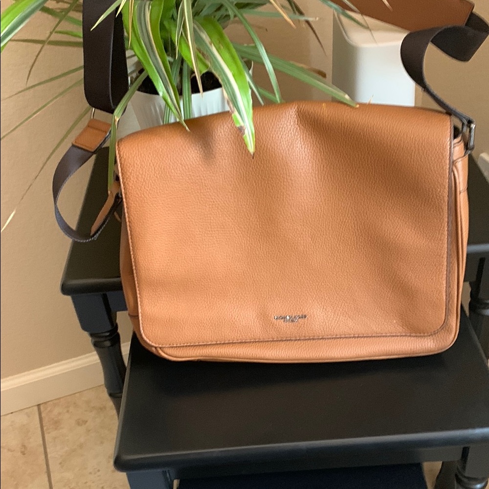 Tan Leather Messenger Bag/ laptop bag